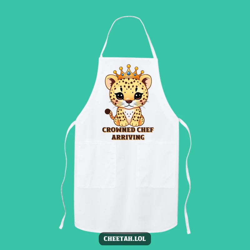 Funny Royal Chef Cheetah Cub Apron: Sparkling Crown Kitchen Wear, Funny Gift