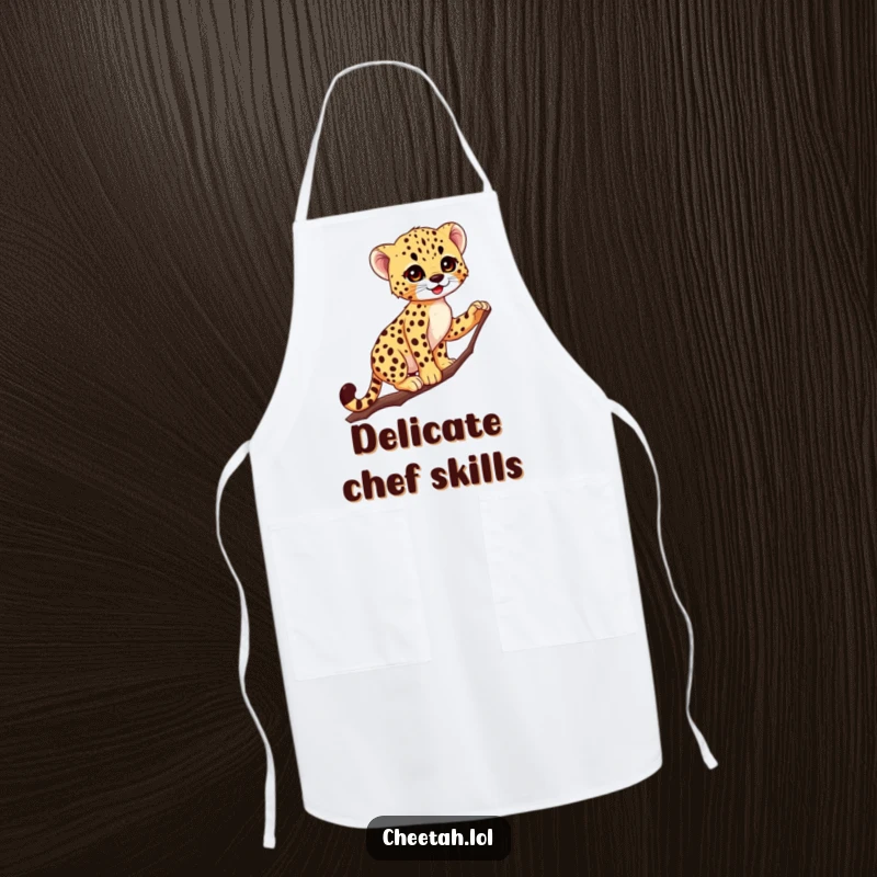 Funny Cheetah Cub Apron: Adorable spotted cub masterfully balances on a thin branch, ready to assist in the kitchen with grace.