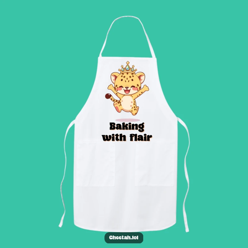 Funny Leaping Chef Cheetah Cub Apron: Sparkling Tiara Kitchen Wear, Gift