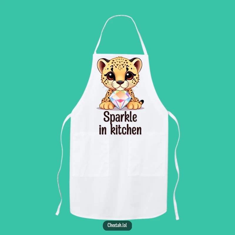 Funny Cheetah Cub Jewel Balance Apron: Cook with Sparkle Gift