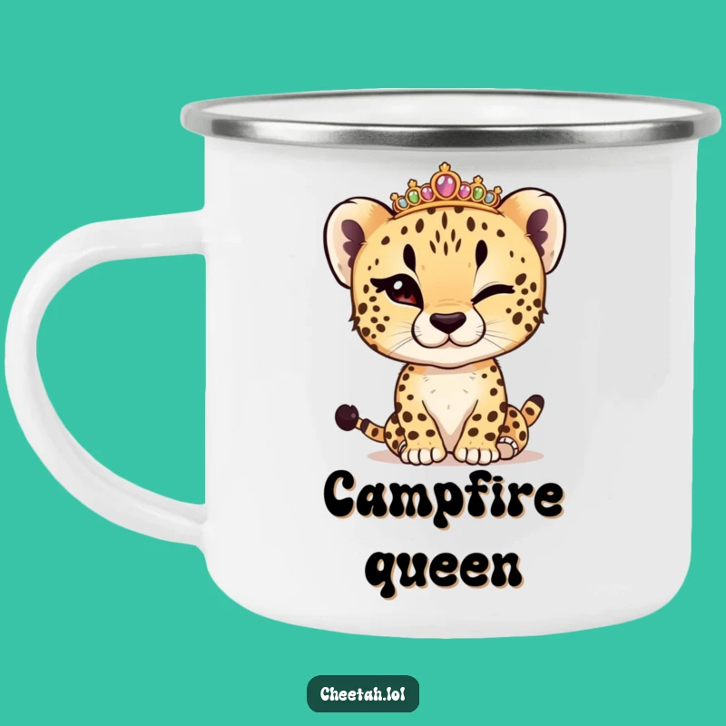 Adventure-Ready Funny Cheetah Cub Winking Tiara Camping Mug Gift