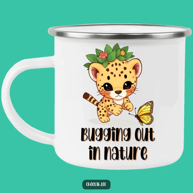 Funny Cheetah Cub Leaf Crown Camping Mug - Outdoor Adventure Gift
