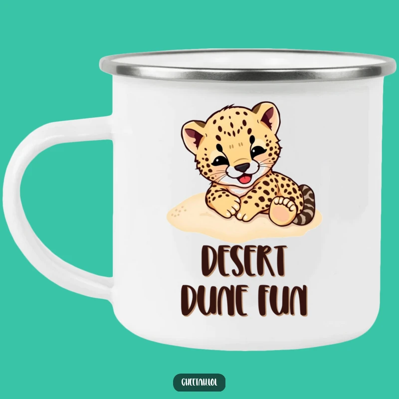 Funny Cheetah Cub Camping Mug: Sip with a Rolling Character, Outdoor Adventure Gift