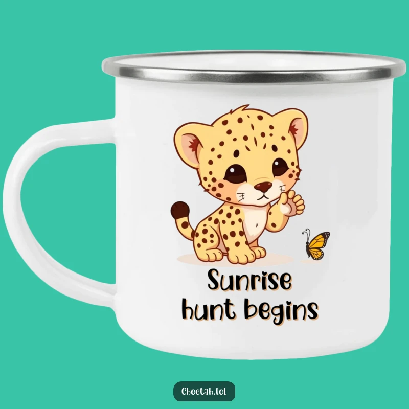 Funny Cheetah Cub Pounce Camping Mug - Adventure Fuel & Laughs, Perfect Gift