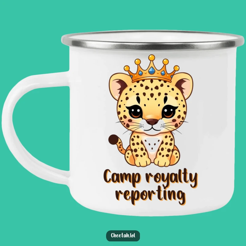 Funny Royal Cheetah Cub Camping Mug: Portable Sparkling Crown Drinkware, Gift