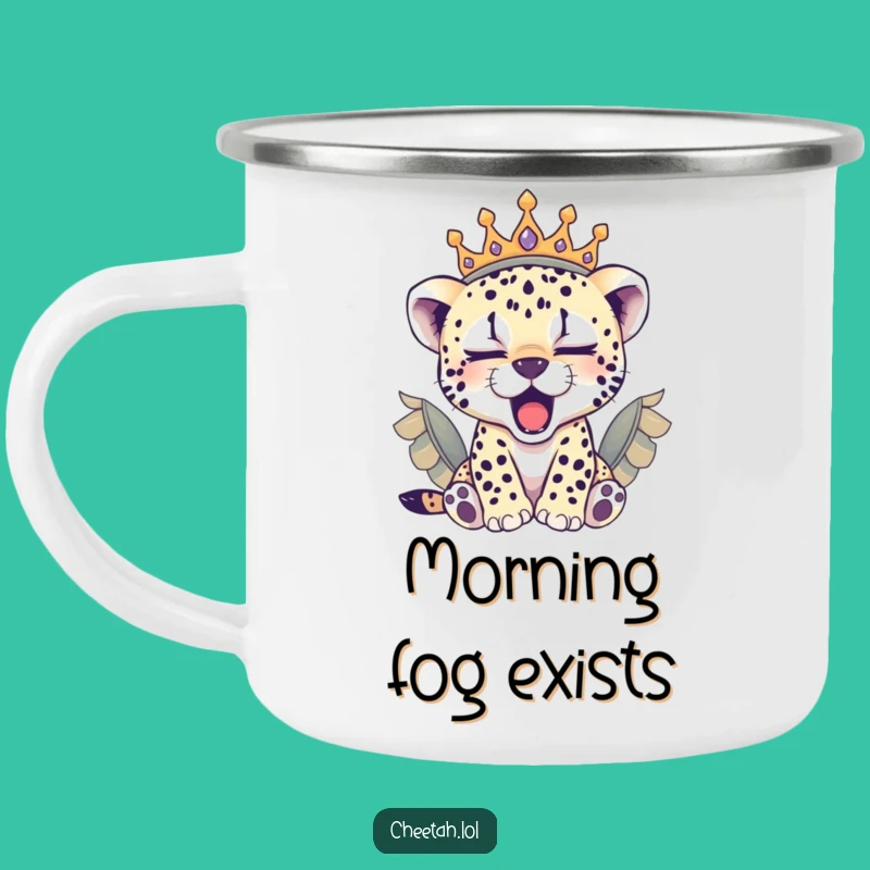Funny Sleepy Cheetah Cub Crown Camping Mug: Cozy Campfire Gift for Relaxers