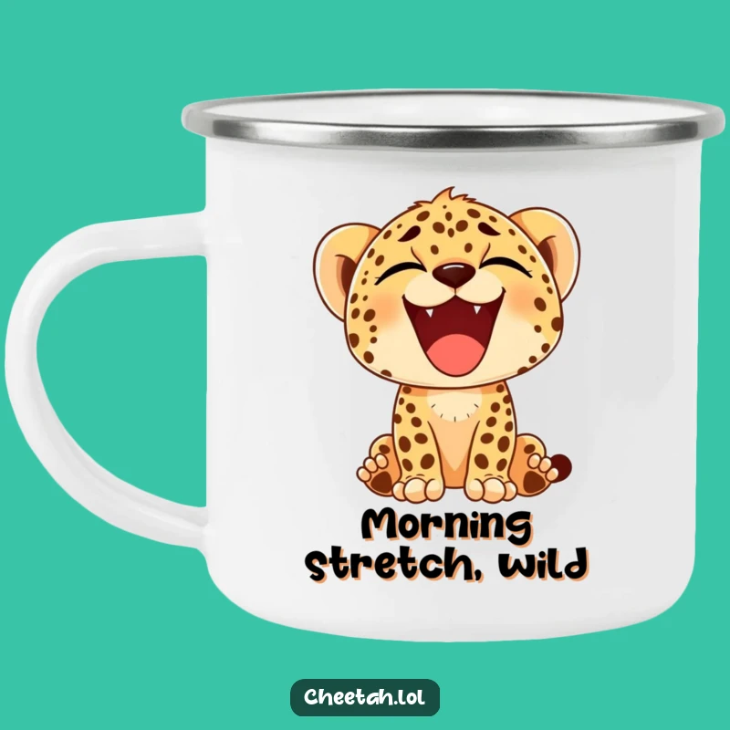 Funny Cheetah Cub Yawn Camping Mug - Happy Trails & Big Smiles