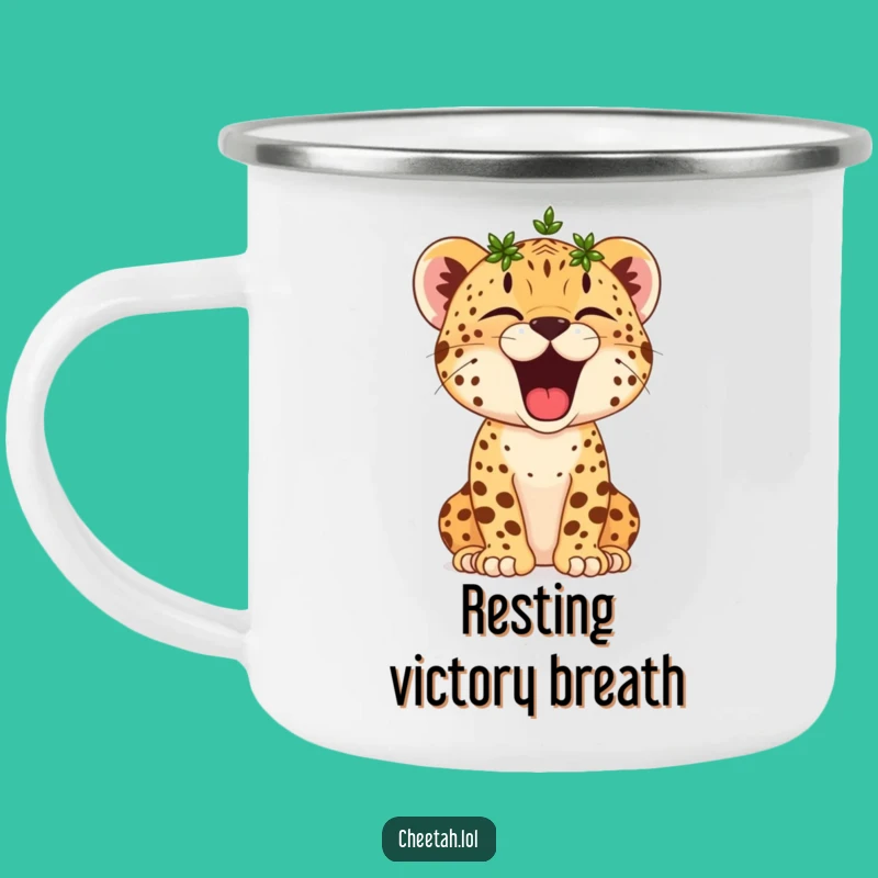 Funny Cheetah Cub Yawn Camping Mug: Crowned Campfire Comfort, Hilarious Nap Gift