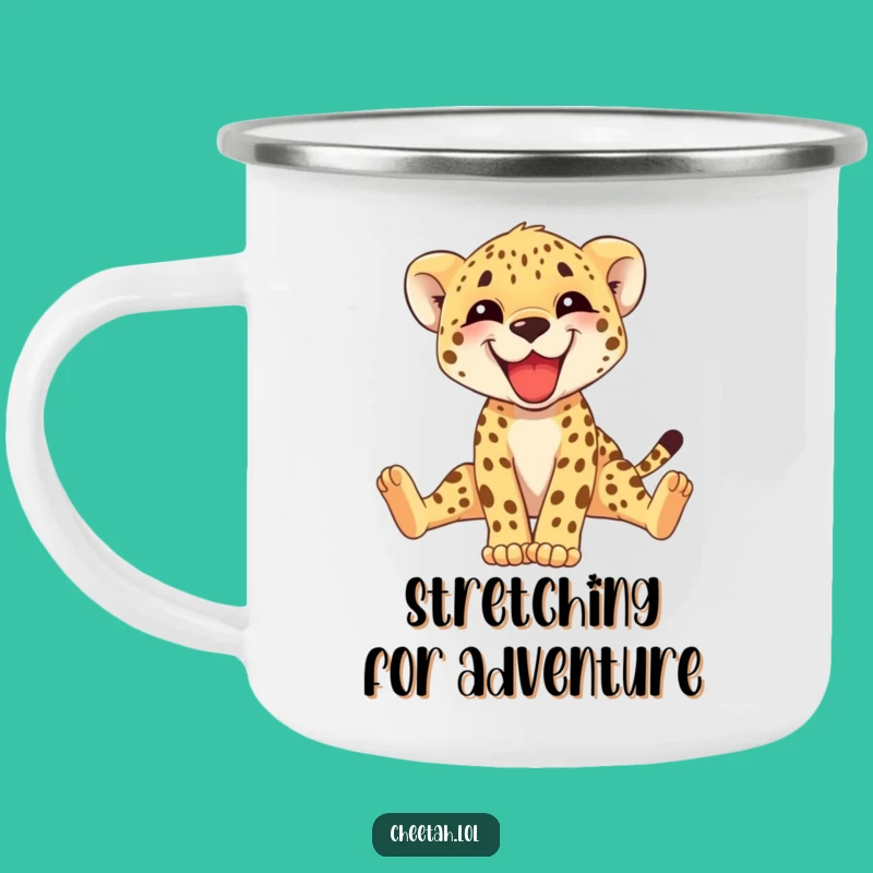 Funny Cheetah Cub Camping Mug: Adorable Stretching Outdoor Gift