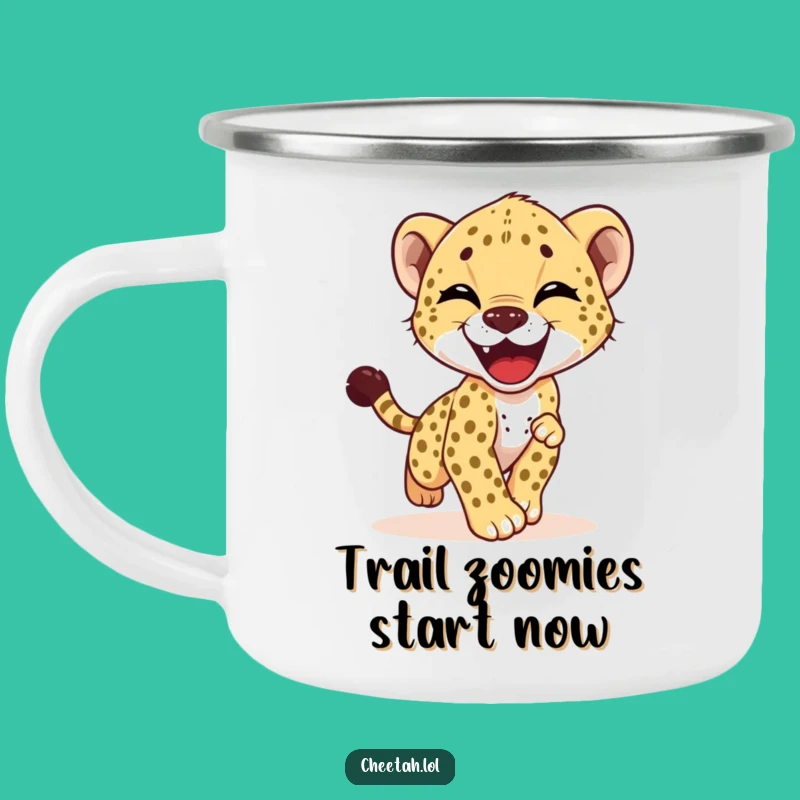 Funny Cheetah Cub Camping Mug - Outdoor Joyful Tail Chase Adventure