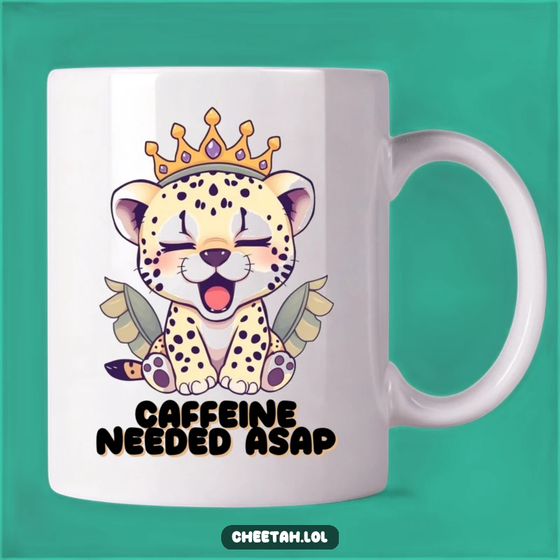 Funny Sleepy Cheetah Cub Crown Mug: Cozy & Royal Gift for Tired Souls