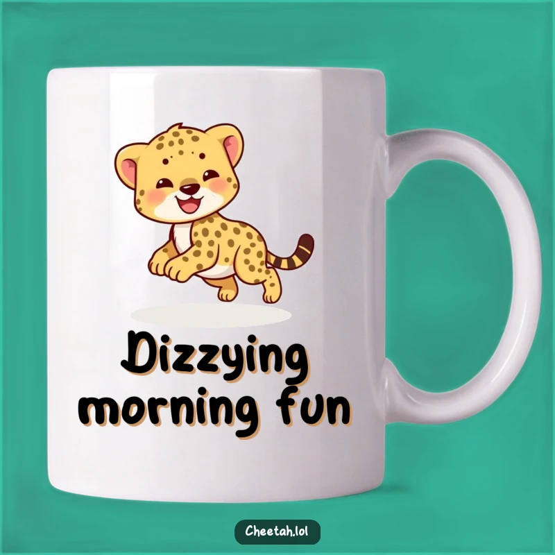 Funny Happy Cheetah Cub Tail Chase Mug - Playful Animal Gift!