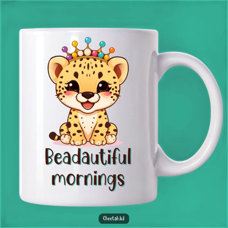 Funny Cheetah Cub Bead Crown Mug: Giggling Joyful Design, Perfect Funny Gift