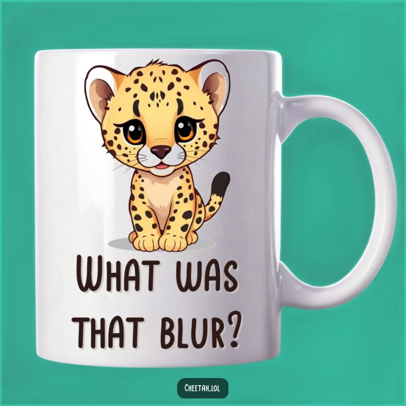 Funny Cheetah Cub Speeding Blur Mug: A Hilarious Chase for Your Coffee