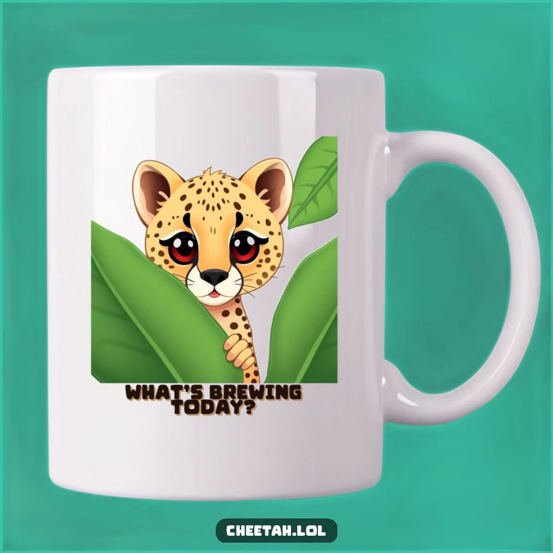 Funny Curious Cheetah Leaf Mug - Peek-a-Boo Eye Gift for Animal Fans