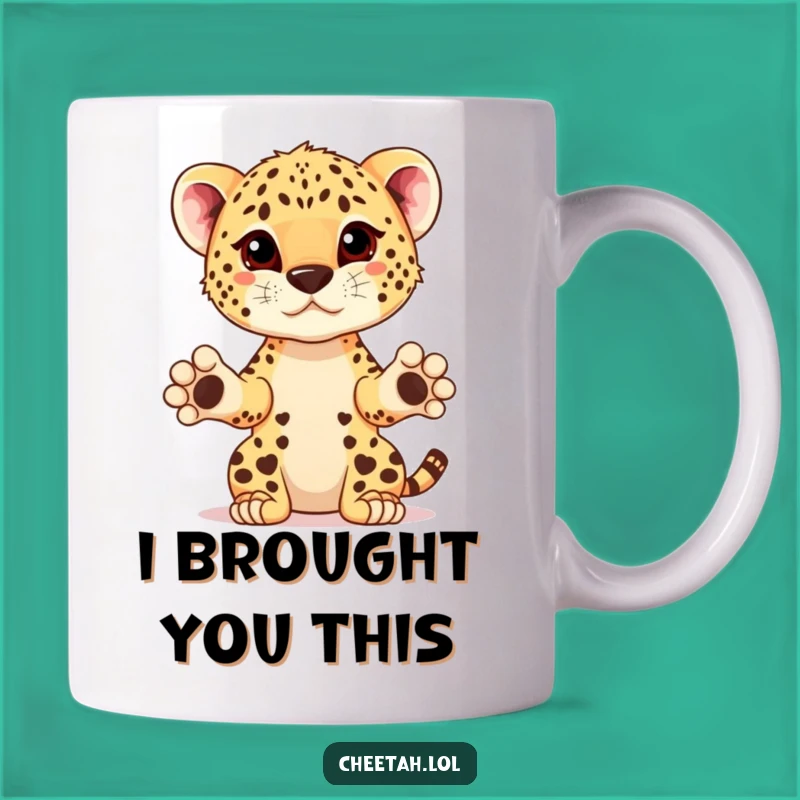 Funny Cheetah Cub Presenting Prize Mug: Award-Winning Humor Gift Idea