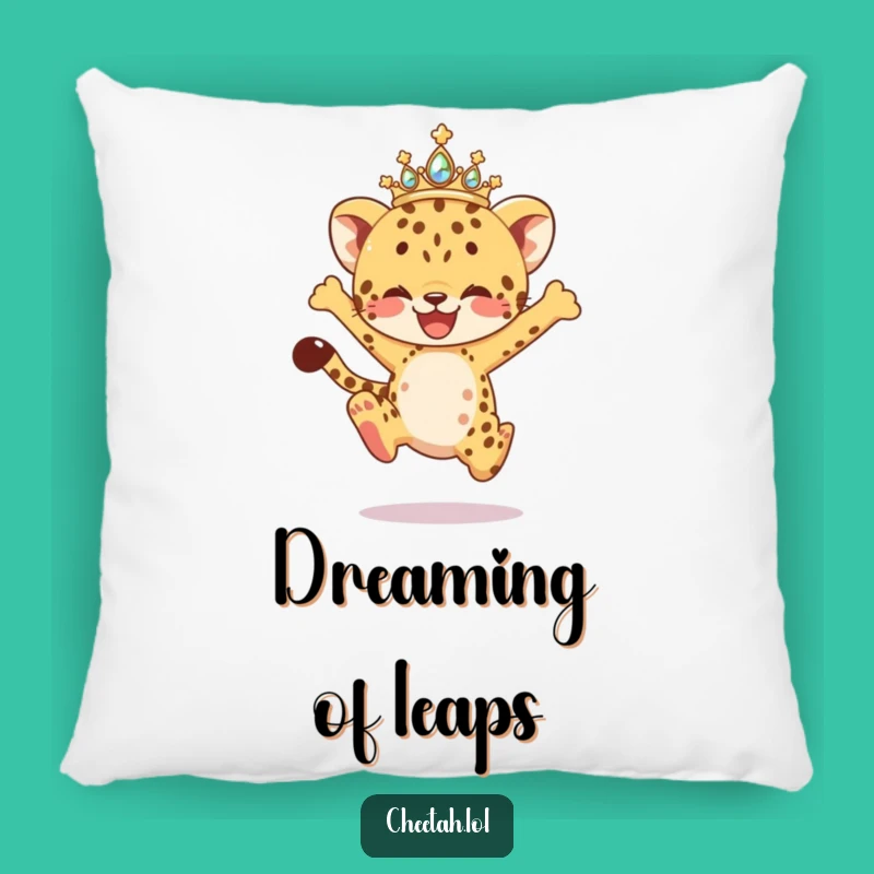 Funny Leaping Cheetah Cub Pillow: Sparkling Tiara Soft Cushion, Joyful Gift