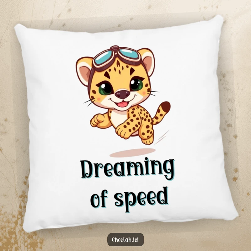 Funny cheetah cub racing pillow, offering cozy comfort and a playful design for fans of speed and cheetahs.