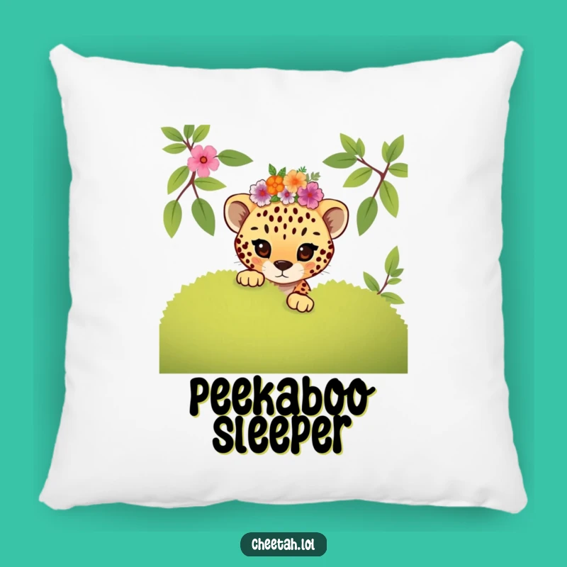 Funny Mischievous Cheetah Cub Floral Pillow: Cozy & Playful Gift