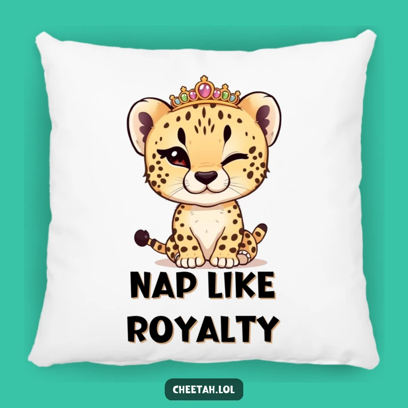 Comfy Funny Cheetah Cub Winking Tiara Pillow: Soft & Royal Accent Gift
