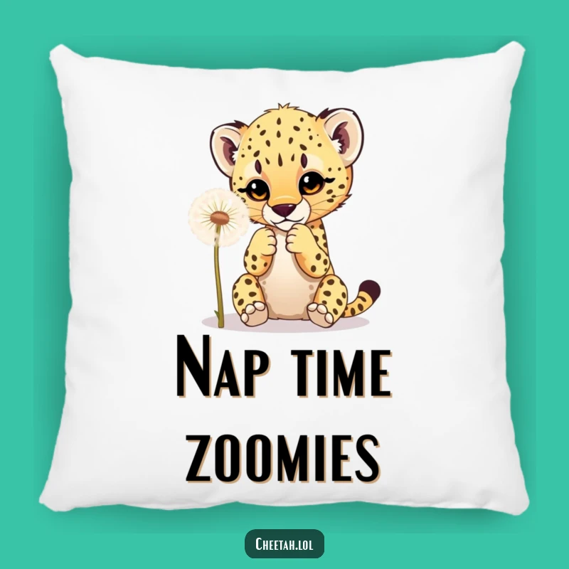 Funny Cheetah Cub Dandelion Pillow: Cozy Playful Cub Accent