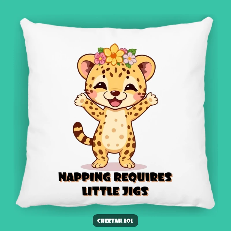 Soft Funny Cheetah Jig Pillow - Flower Crown Joyful Dance Gift