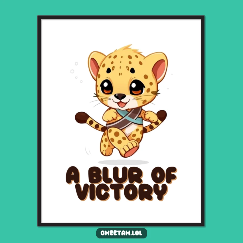 Funny Racing Cheetah Cub Digital Print: Winner's Sash Speed Art