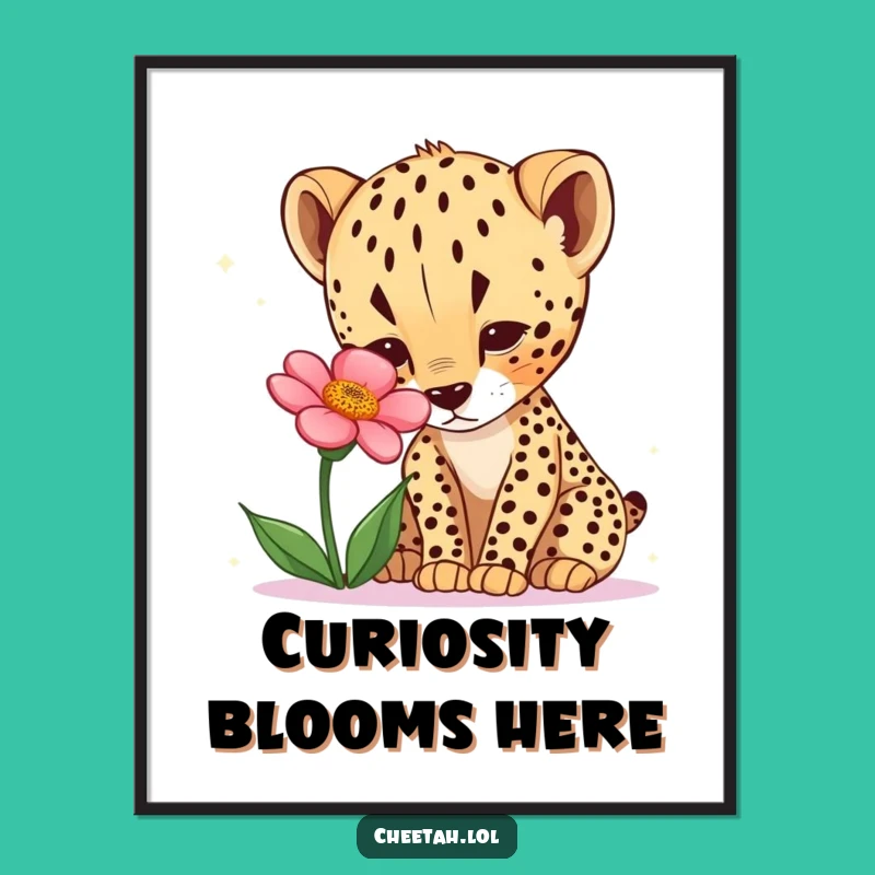 Funny Curious Cheetah Cub Bloom Print - Instant Wild Art!