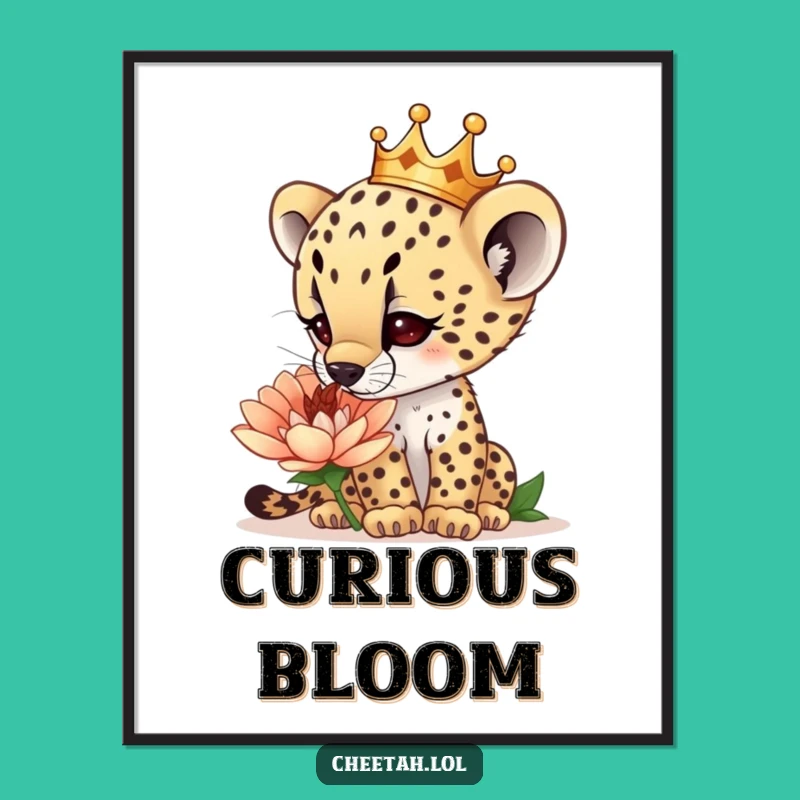 Funny Cheetah Cub Crown Digital Art: Curious Sniff Instant Download, Funny Gift