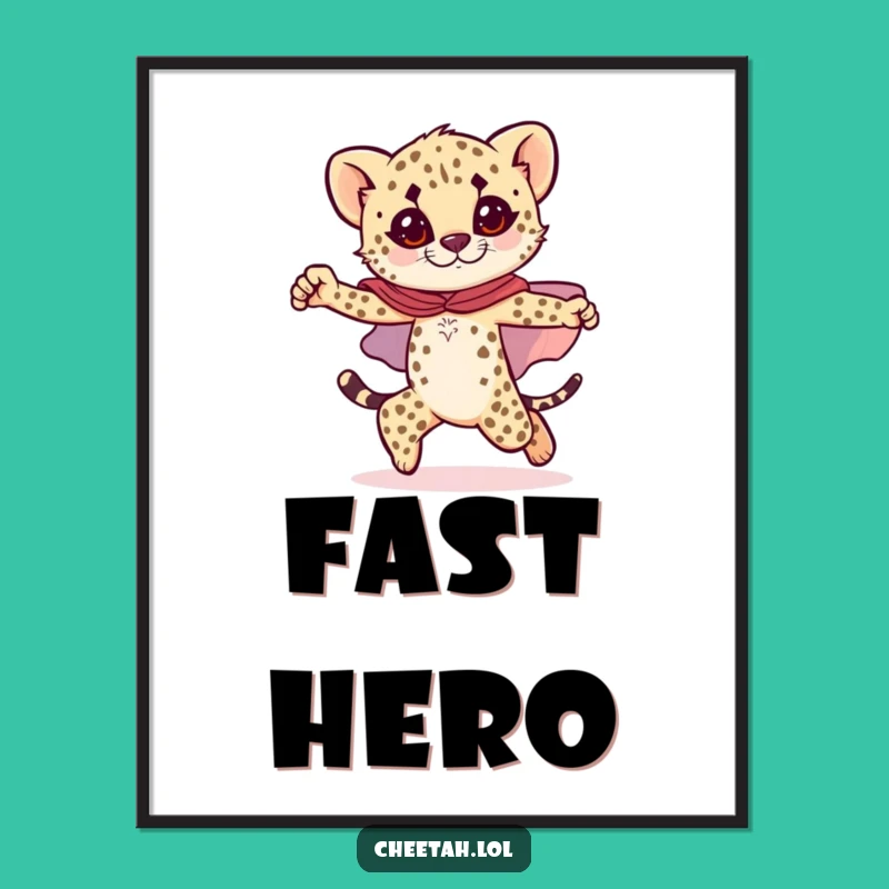 Funny Cheetah Cub Digital Art: Instant Heroic Action for Your Walls