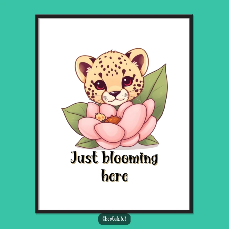 Funny Cheetah Cub Flower Peek Digital Print: Whimsical Decor Gift