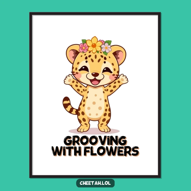 Funny Cheetah Cub Jig Digital Art - Flower Crown Dance Print