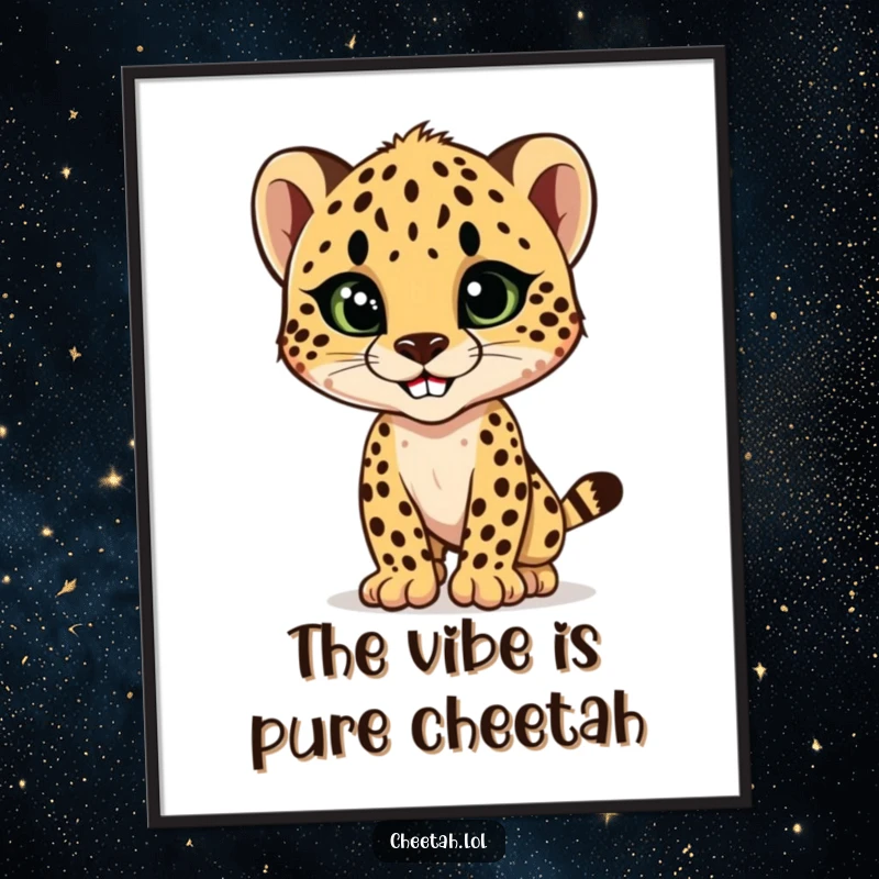 Funny cheetah cub striking a sleek, stylish pose with a confident grin, a downloadable digital art print for fashion lovers.