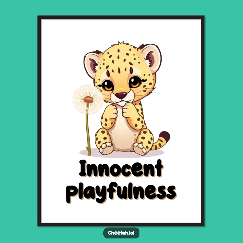 Funny Cheetah Cub Dandelion Digital Art: Playful Cub Decor Gift