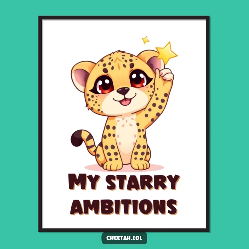 Funny Cheetah Cub Star Reach Digital Art: Instant Dreamy Decor