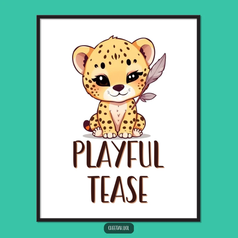 Funny Winking Cheetah Cub Digital Print: Playful Feather Art