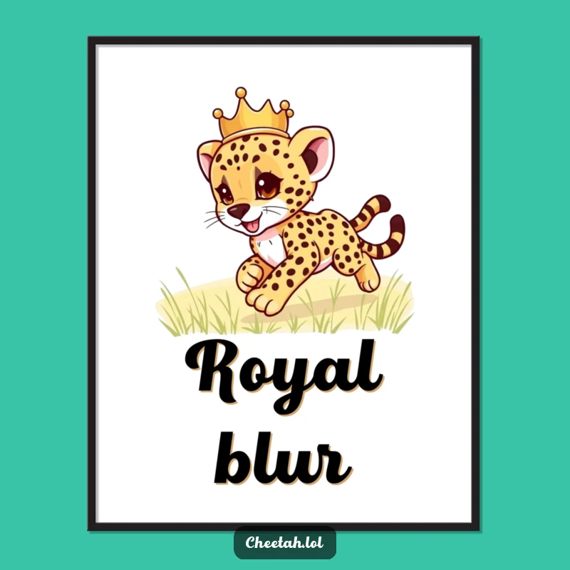 Funny Cheetah Cub Crown Digital Art: Playful Royal Zoom Instant Download, Funny Gift