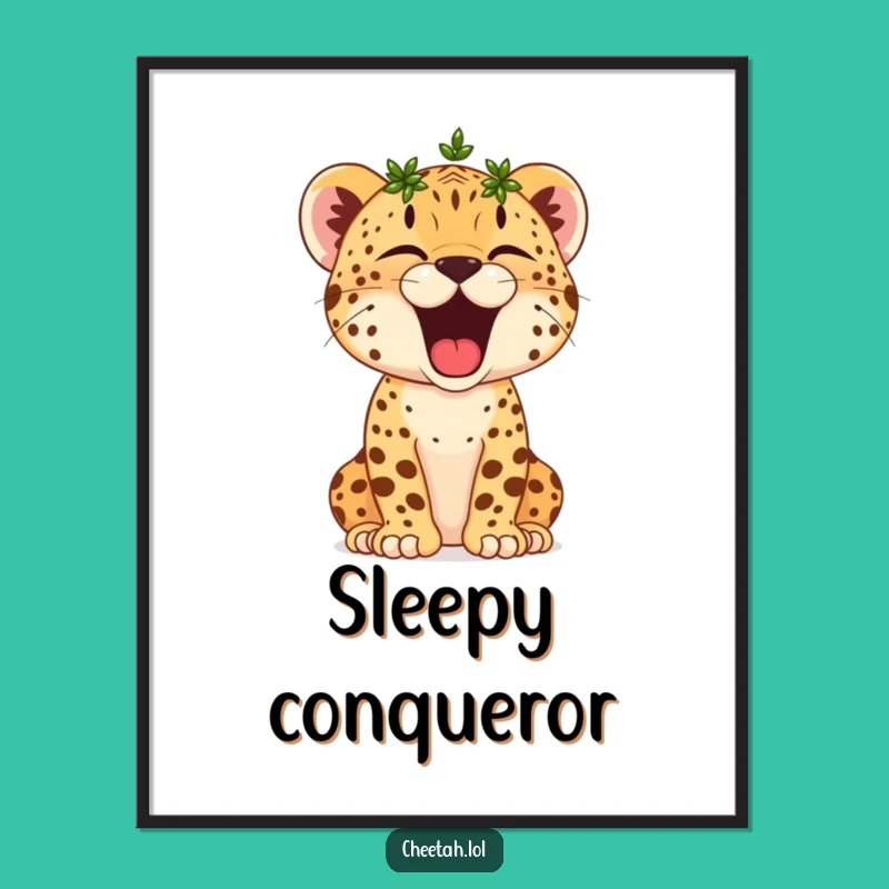 Funny Cheetah Cub Yawn Digital Art: Crowned Victor Download, Hilarious Art