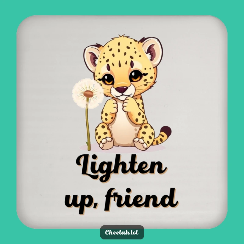 Funny Cheetah Cub Dandelion Coaster: Protect Surfaces with Playful Style