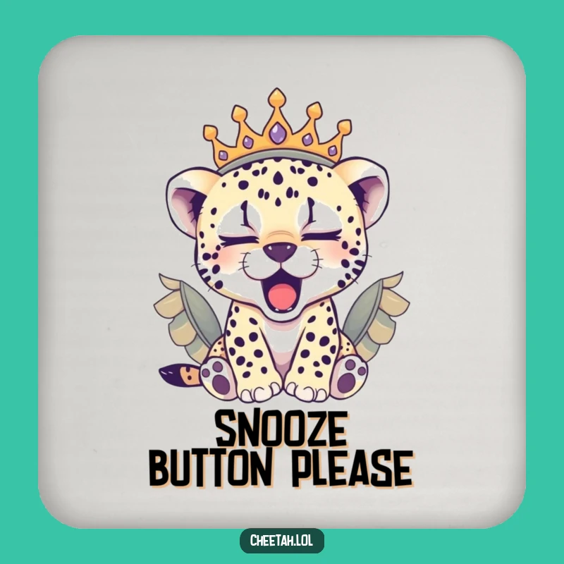 Funny Sleepy Cheetah Cub Crown Coaster Set: Royal Protection Gift for Surfaces