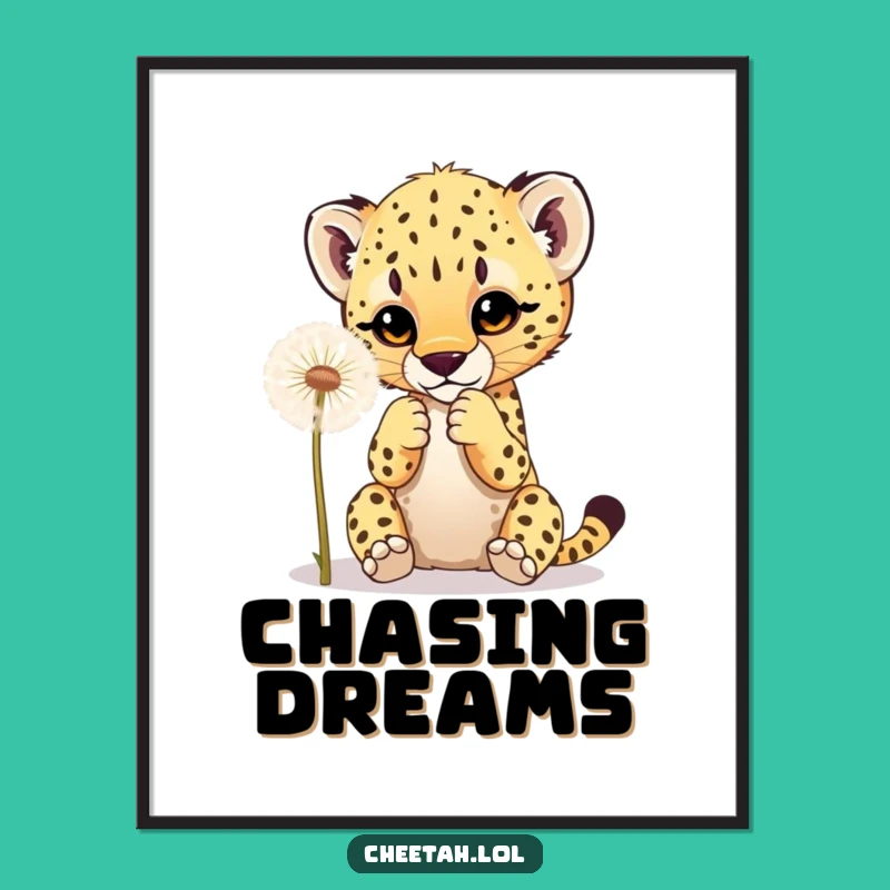 Funny Cheetah Cub Dandelion Poster: Playful Cub Animal Art