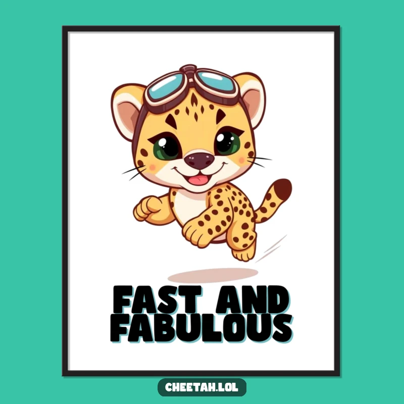 Funny Cheetah Cub Racing Poster - Dynamic Wall Art for Speed Lovers