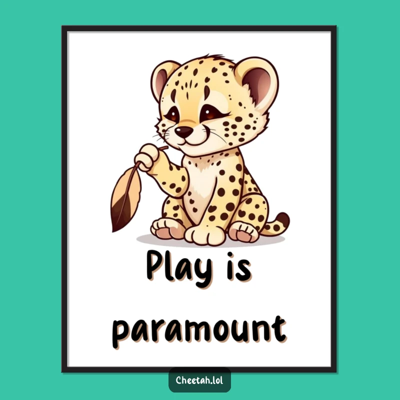 Funny Cheetah Cub Feather Poster - Playful Pursuit Wall Art