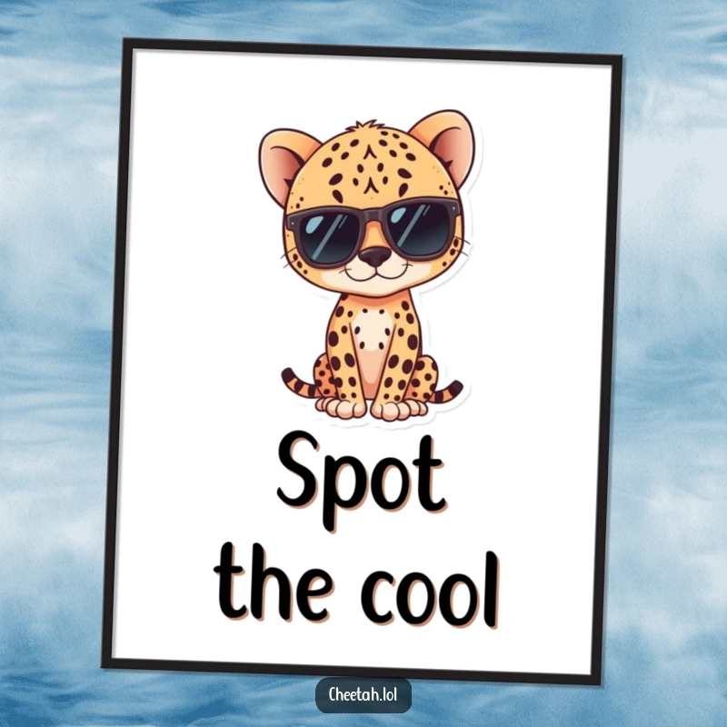 Funny kawaii cheetah wearing sunglasses, striking a cool pose on a poster, great for wall art.