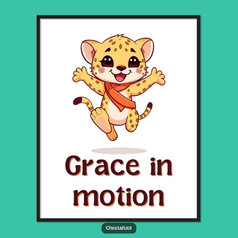 Funny Cheetah Cub Sash Poster: Graceful Leap Art, Perfect Funny Gift