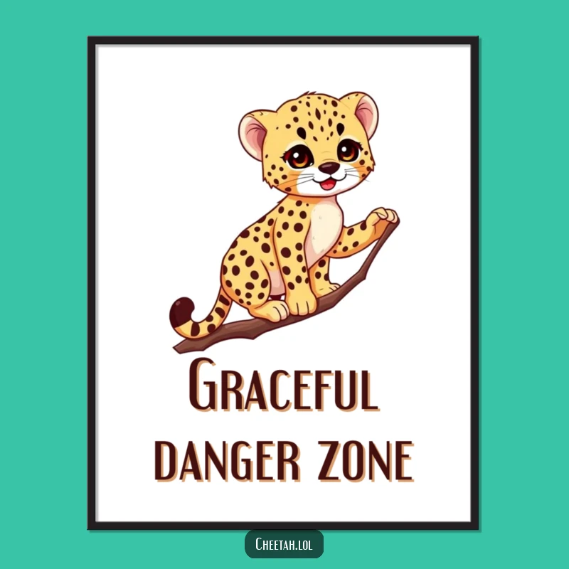 Funny Cheetah Cub Poster: Graceful Acrobat Wall Art, Hilarious Woodland Surprise Decor