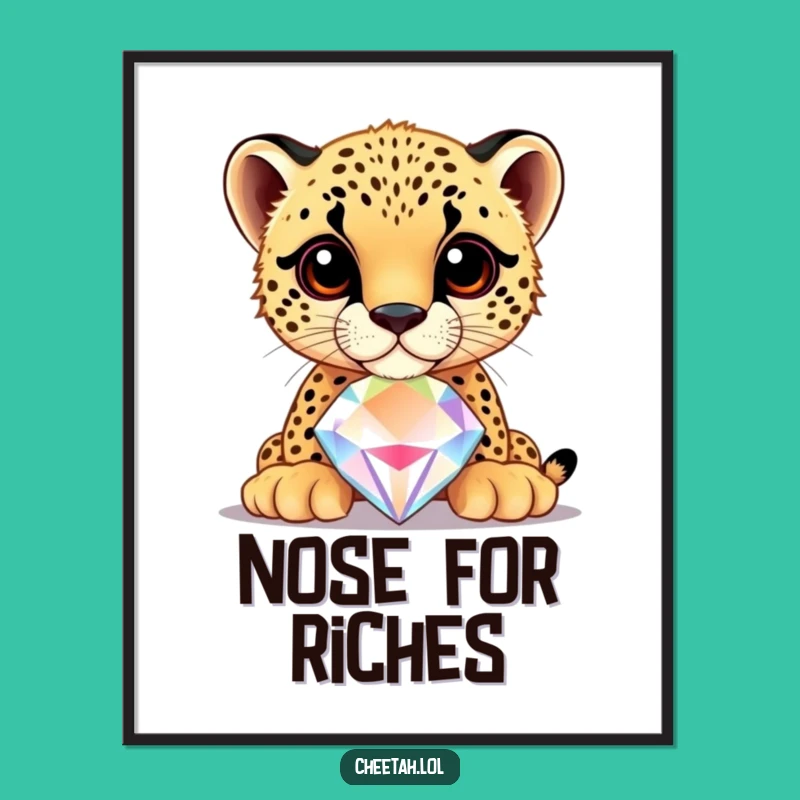 Funny Cheetah Cub Jewel Balance Poster: Dazzling Wall Art Gift