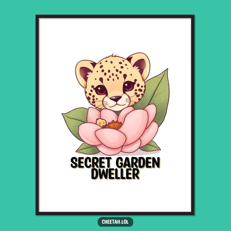 Funny Cheetah Cub Flower Peek Poster: Whimsical Wall Art Gift