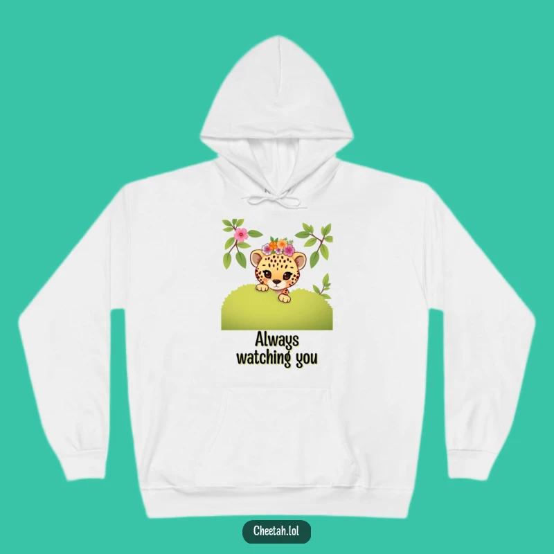 Funny Mischievous Cheetah Cub Floral Hoodie: Cozy & Playful Gift