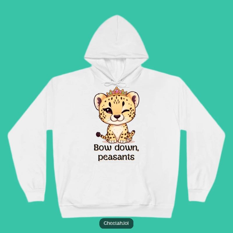 Cozy Funny Cheetah Cub Winking Tiara Hoodie: Warm & Royal Humor Gift